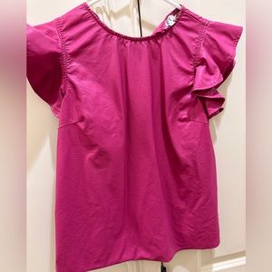 💖 TCEC SMALL “leather” short sleeve ruffle top.